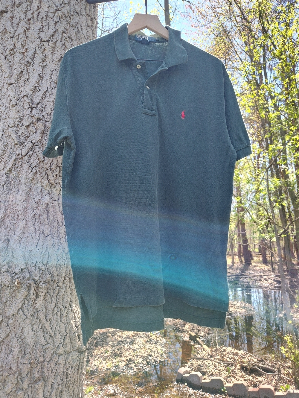 Polo Ralph Lauren Pique Dark Green Short Sleeve Collar Shirt Logo Red Pony